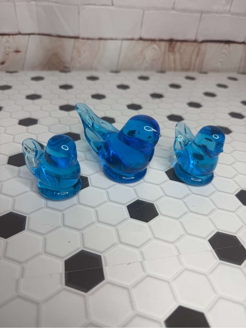 Vintage‎ Happy Little Blues Blue Glass Bird Figurines Set of 3